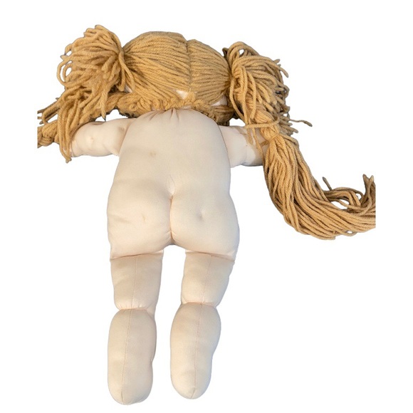 Vtg 80s Handmade Soft Sculpture Cabbage Patch Kid Style Girl Blue Eyes Dress 18” - Picture 7 of 8